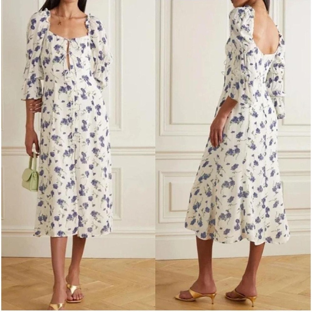 Reformation Blue Puff Sleeve Midi Dress
